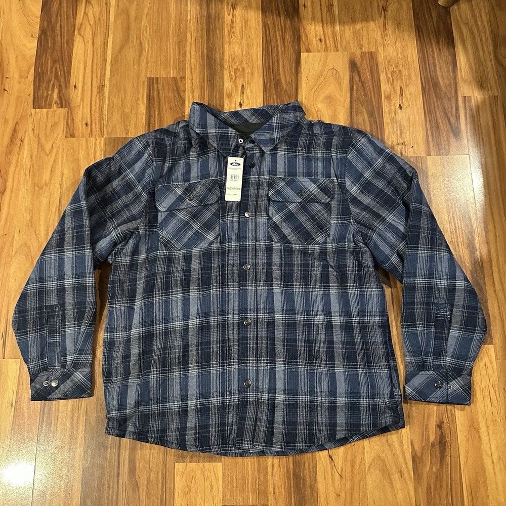Ford Bronco Men's XL Fleece Lined Plaid Shacket Flannel Warm MSRP $70 Blue